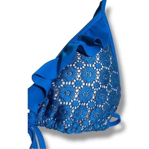 No Boundaries Blue Crochet Ruffle Strappy Adjustable Bikini Top - Picture 13 of 16